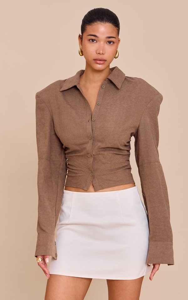 7695341baa105f879ad5bed791dbd7a08fd78c4e_CNM0766_1_mushroom_pinstripe_ruched_shoulder_pad_detail_shirt