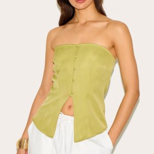 Green Fitted Bandeau Button Waistcoat