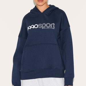 Navy Sports Puff Print Oversize Hoodie