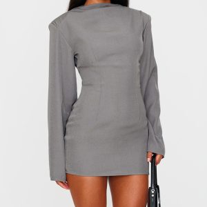 Grey Woven Batwing Bodycon Dress