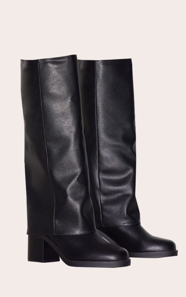 7785b7863133be20ed54360232faa005d6f8a445_CNL1603_2_black_pu_round_toe_fold_over_low_block_heel_boots