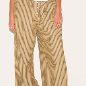 Plus Brown Pinstripe Cotton Poplin Contrast Waistband Trouser