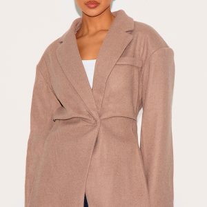 Brown Wool Look Cinched Blazer