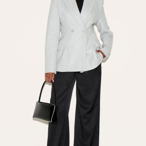 Grey Double Breasted Asymmetric Wool Look Blazer