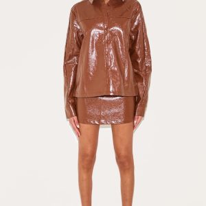 Chocolate Faux Leather Mini Skirt