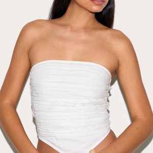 Tall White Cotton Poplin Ruched Front Crop Top