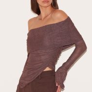 784c8c034ba028722326ee2be20cc31adf9a4b2c_CNM4284_4_chocolate_crinkle_mesh_fold_over_detail_bardot_long_sleeve_top