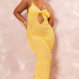 Plus Orange Knitted Cut Out Maxi Dress
