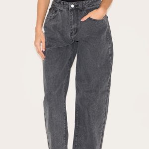 Washed Grey Dipped Back Waistband Boyfriend Jeans