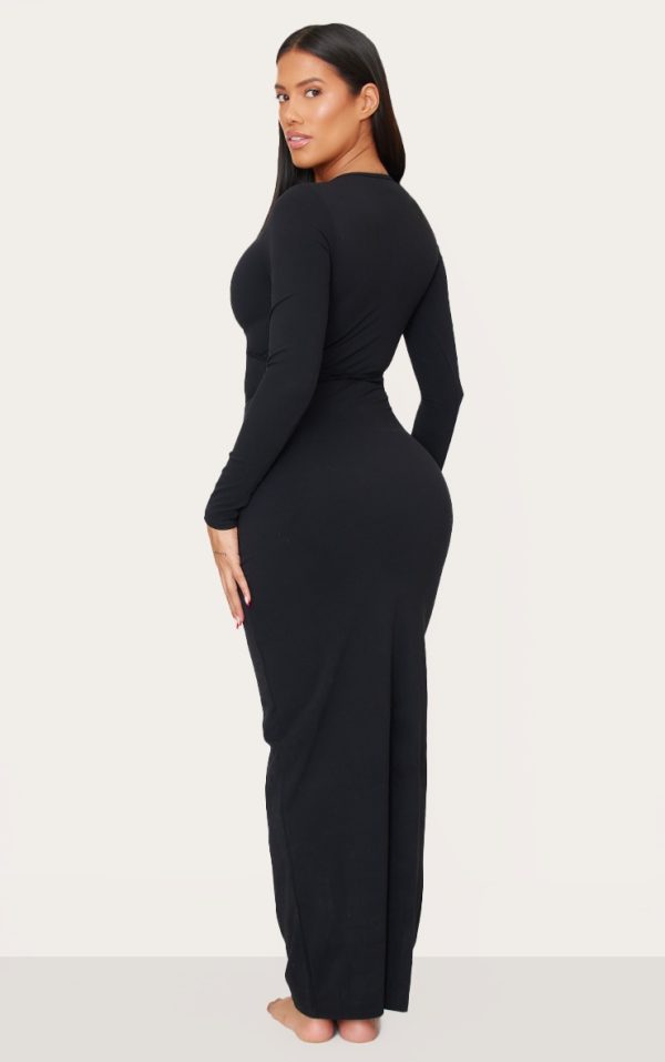 78e87e0b1061da45159309df2863f317fc3c4365_CNK8795_2_shape_black_sculpt_plunge_front_strappy_waist_long_sleeve_maxi_dress
