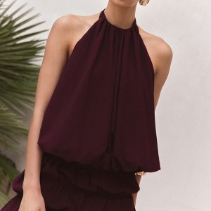 Dark Plum Chiffon Halterneck Top