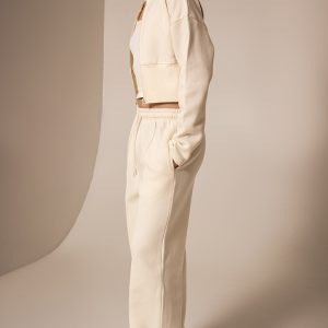 Cream Seam Detail Wide Leg Joggers