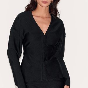 Black Knitted Tailored Hook And Eye Cardigan