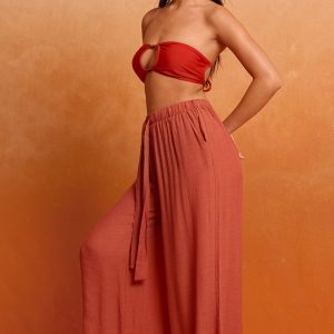 Rust Linen Look Palazzo Beach Trousers
