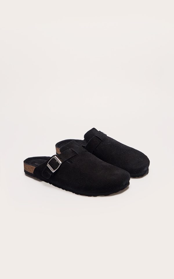 79fb3de513ddafd467c16ed0dd0feff4deba5d80_CNL1972_2_black_real_faux_suede_leather_round_toe_buckle_slip_on_clog