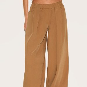 Taupe Stretch Waistband Detail Tailored Trousers