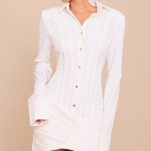 White Structured Woven Wrap Shirt Dress