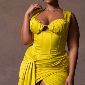 Plus Chartreuse Constructed Satin Ruched Bust Corset