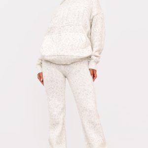 Cream Space Dye Knitted Wide Leg Trousers