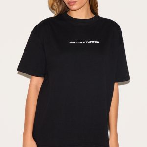 PRETTYLITTLETHING Black Print Oversize T Shirt