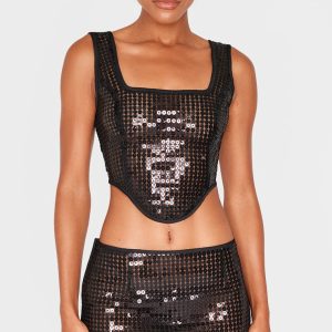 Black Chain Sequin Corset Top