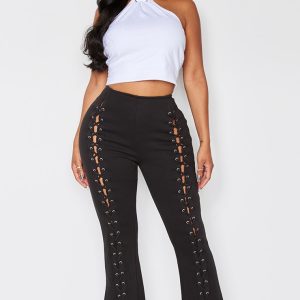 Shape Black Lace Up Front Wide Leg Joggers