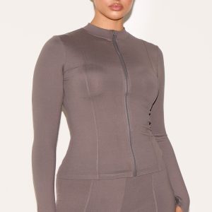 Shape Charcoal Sculpt Zip Front Long Sleeve Top