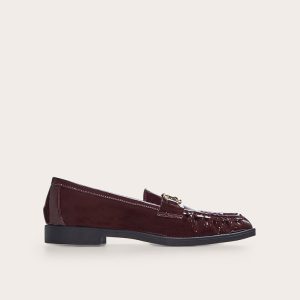 Burgundy Patent Loafer With Gold Buckle Detail