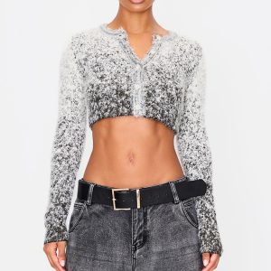 Cream Soft Marl Knit Button Up Cropped Cardigan