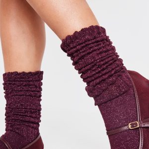 Burgundy Glitter Slouchy Sock
