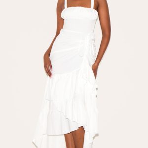 White Strappy Ruched Detail Maxi Dress