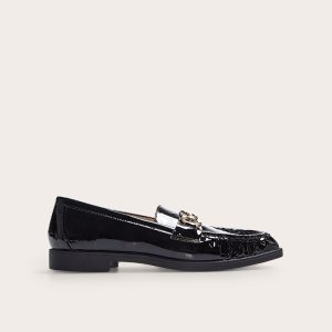 Black Patent Loafer With Gold Buckle Detail