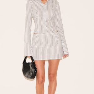Cream Pinstripe A Line Mini Skirt