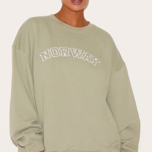 Plus Khaki Premium Embroidered Norway Sweatshirt