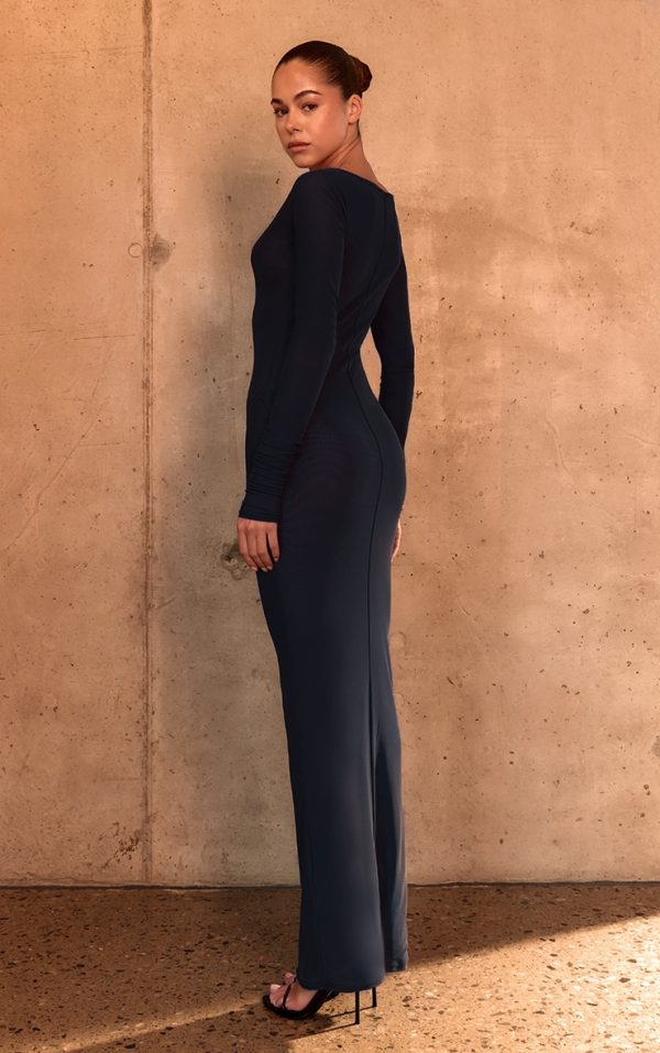 7bd6e2861b89462d55be1110150098fa14e4a7e9_CNM5247_2_plt_label_navy_double_layer_mesh_ruched_sleeve_detail_maxi_dress