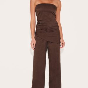 Chocolate Tailored Woven Wide Leg Trousers
