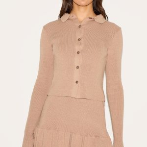 Mocha Knitted Button Through Top