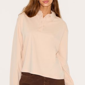 Cream Cotton Collar Detail Long Sleeve Top