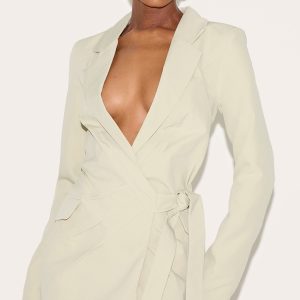 Sage Plunge Tie Side Blazer Dress
