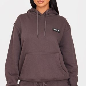 PRETTYLITTLETHING Petite Charcoal Badge Detail Oversized Hoodie