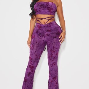 Shape Plum Devore Dipped Waist Rushed Trousers