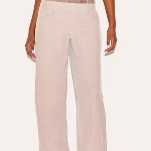 Taupe Lace Waist Detail Woven Wide Leg Trousers