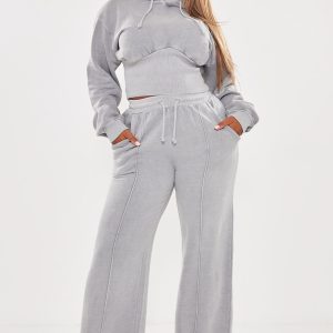 Shape Light Grey Sweat Seam Detail Wide Leg Joggers