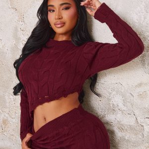 Shape Burgundy Knitted Dipped Hem Top