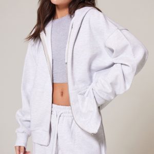 PRETTYLITTLETHING Ash Grey Premium Embroidered Zip Front Oversized Hoodie