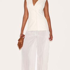 Almond Woven Waistcoat Overlay Chiffon Jumpsuit