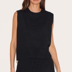 Black Marl Soft Knit High Neck Sleeveless Top