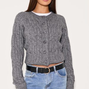 Charcoal Cable Knit Button Up Cardigan