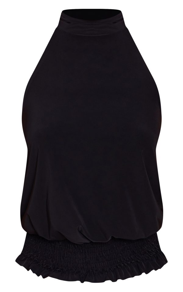 7d4c204c25e6079c4b176bb85b7fe0d69c2ba96e_CNM8015_5_black_double_layer_slinky_shirred_hem_halterneck_top