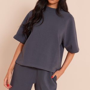 Tall Navy Interlock Cropped Boxy Sweatshirt